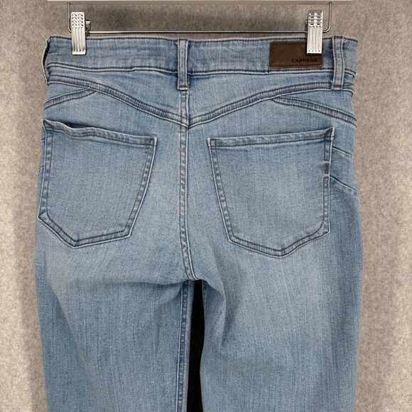 Express Womens Flare Leg Mid Rise Jeans Size 4 Light Wash Denim Perfect Lift EUC - Picture 6 of 14